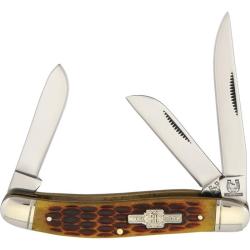 Couteau Pliant Rough Rider Stockman Lame Acier Inoxydable Manche Os Ambr&eacute; Slip Joint RR438