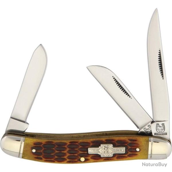 Couteau Pliant Rough Rider Stockman Lame Acier Inoxydable Manche Os Ambr� Slip Joint RR438