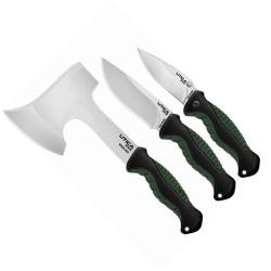 Kit Camping Utica Campsite Combo Lame Acier 8Cr13MoV Manche Polym&egrave;re Noir et Vert &Eacute;tuis Nylon