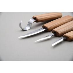 Set BeaverCraft 4 Couteaux de Sculpture Lame Acier 1066 Manche Bois Fr&ecirc;ne Trousse de Rangement