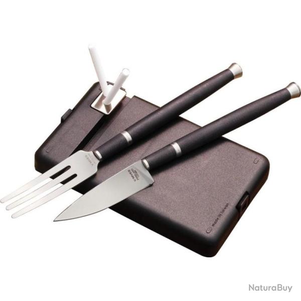 Set Couteau Fourchette Spartan Blades Carnivore Lame Acier VG-10 Manche G10 Noir Coffret Taiwan