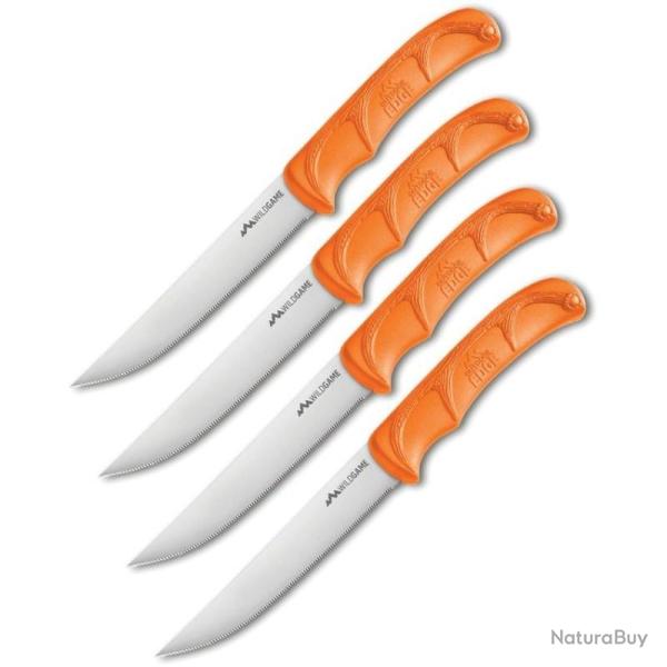 Couteaux de Table Outdoor Edge Wild Game Lame Acier 420J2 Manche Orange Lot de 4 OESTB4C