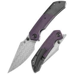 Couteau Kansept Fenrir Lame Harpoon Acier Damas Manche Titane Micarta Violet Liner Lock K1034Z2
