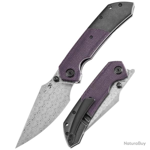 Couteau Kansept Fenrir Lame Harpoon Acier Damas Manche Titane Micarta Violet Liner Lock K1034Z2