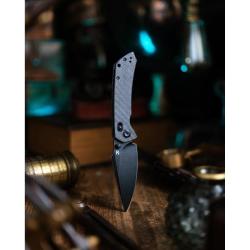 Couteau Kansept Fenrir Lame Harpoon Acier CPM S35VN Manche Fibre Carbone Twill Crossbar Lock K1034V5