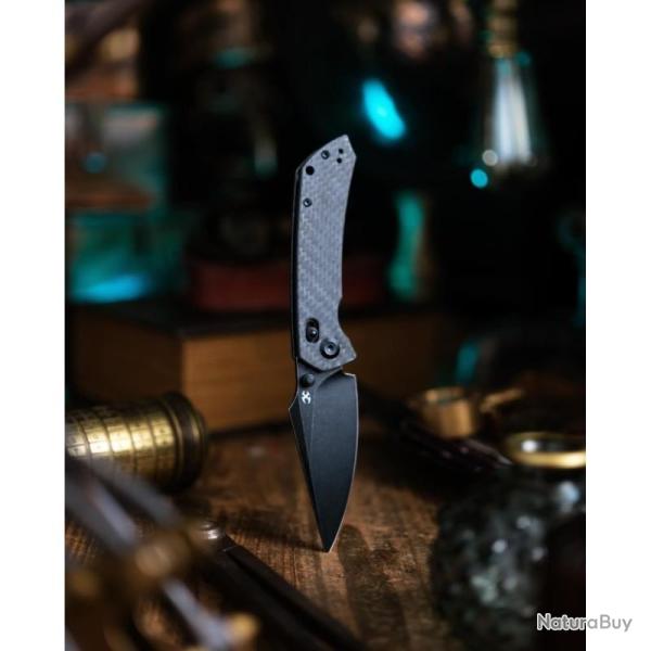 Couteau Kansept Fenrir Lame Harpoon Acier CPM S35VN Manche Fibre Carbone Twill Crossbar Lock K1034V5
