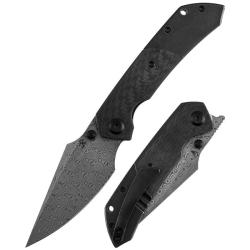 Couteau Kansept Fenrir Lame Harpoon Acier Damas Manche Titane Fibre Carbone Liner Lock K1034D1