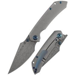 Couteau Pliant Kansept Fenrir Lame Harpoon Acier Damas Manche Titane Frame Lock K1034C4