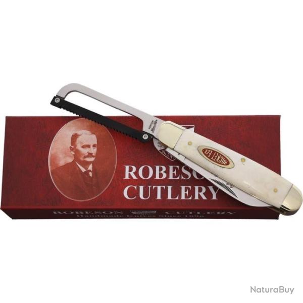 Couteau Robeson Gamecock Lame Clip Scie Acier Inox Manche Os Blanc Slip Joint ROB632730W