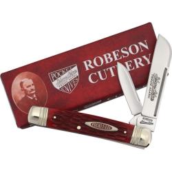 Couteau Robeson Congress Jack Lame Clip Pen Acier Inox Manche Os Rouge Slip Joint ROB626056