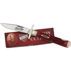 Couteau Robeson Swing Guard Lame Clip Point Acier Inox Manche Os Rouge Lockback ROB612872