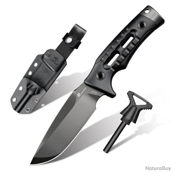 Couteau HX Outdoors Rock Apex �dition DLC Lame Droite Acier DC53 Manche G10 Noir �tui HXOTD18DLC