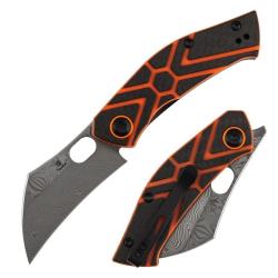 Couteau Tenable Osprey Lame Hawkbill Acier Damas Manche Carbone Twill et G10 Orange B2087A4