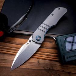 Couteau Pliant Kansept Mini Lanza Lame Acier CPM 20CV Manche Titane Gris Nested Liner Lock K1116A1