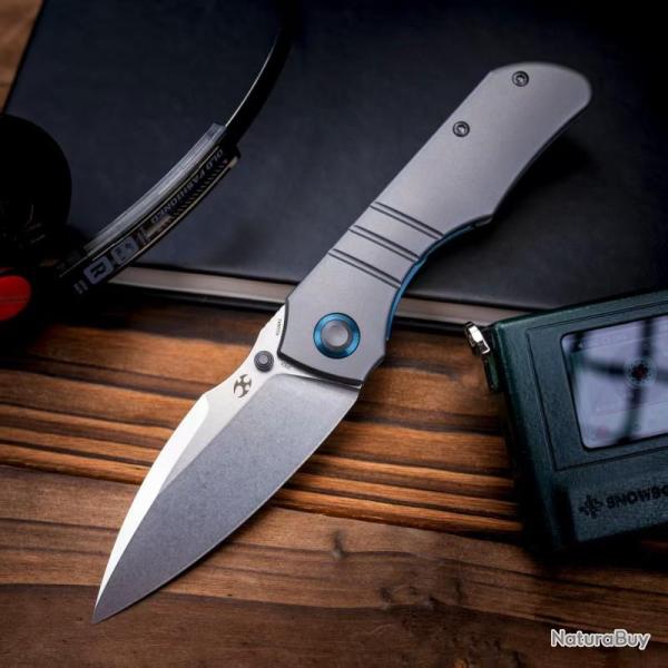 Couteau Pliant Kansept Mini Lanza Lame Acier CPM 20CV Manche Titane Gris Nested Liner Lock K1116A1