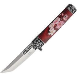 Couteau Falcon Linerlock A/O Lame Tanto Acier 440 Manche Inox Motif Sakura FLNKS2538SA