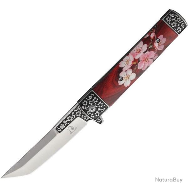 Couteau Falcon Linerlock A/O Lame Tanto Acier 440 Manche Inox Motif Sakura FLNKS2538SA