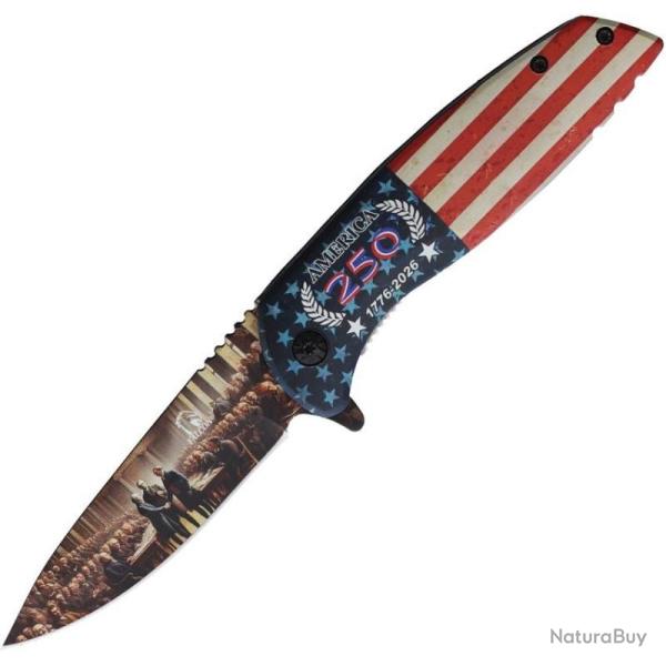 Couteau Falcon Linerlock A/O USA 250 Lame Drop Point Acier Inox Manche Alu FLNKS22504