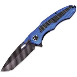 Couteau ElitEdge Blue/CF Lame Acier 440C Manche Aluminium Linerlock EE10A135BL