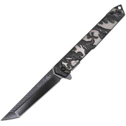 Couteau ElitEdge Dragon Blk/Slv Lame Acier 440C Manche Acier inoxydable Linerlock EE10A134SB