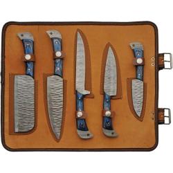 Set de Cuisine Damas Umbra River 5 Pi&egrave;ces Lame Acier Manche Pakkawood Bleu et Noir Trousse DM1397