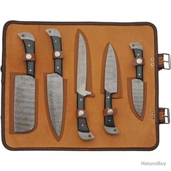 Set de Cuisine Damas 5 Pi�ces Lame Acier Manche Micarta Noir Trousse DM1396