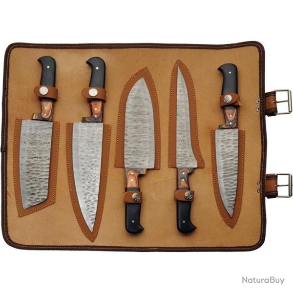 Set de Cuisine Damas 5 Pi�ces Lame Acier Manche Bois Marron et Noir Trousse DM1393