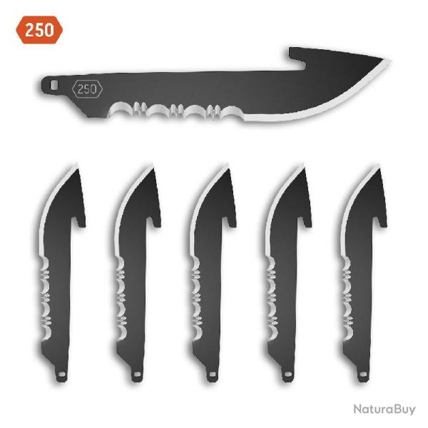Pack de 6 Lames Drop Point 2,5'' Noir Dent�e Outdoor Edge Acier 420J2 S�rie 250 OERRS25K6C
