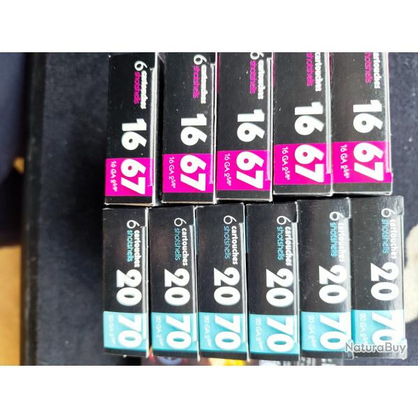 Lot de 6 bo�tes de balles calibre 20-70 sauvestre 6 bo�tes 16-67 sauvestre et 2 brenneke cal 28/70 !