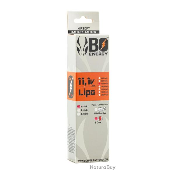 Batterie LiPo BO Manufacture 3S 11.1V 1000mAh 25C stick pour r�plique airsoft