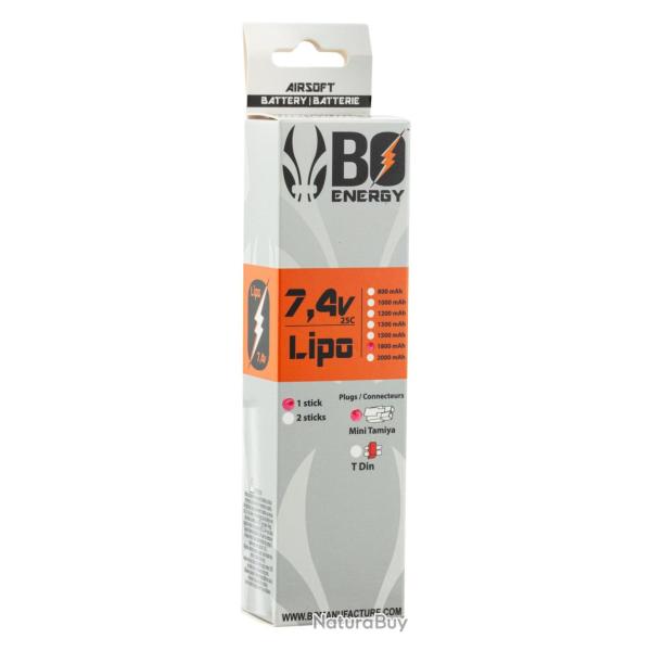 Batterie LiPo BO Manufacture 2S 7.4V 1800mAh 25C stick pour r�plique airsoft