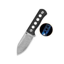 Couteau Fixe QSP Canary Lame Damas Manche Carbone Noir Bleu &Eacute;tui Kydex QS141L