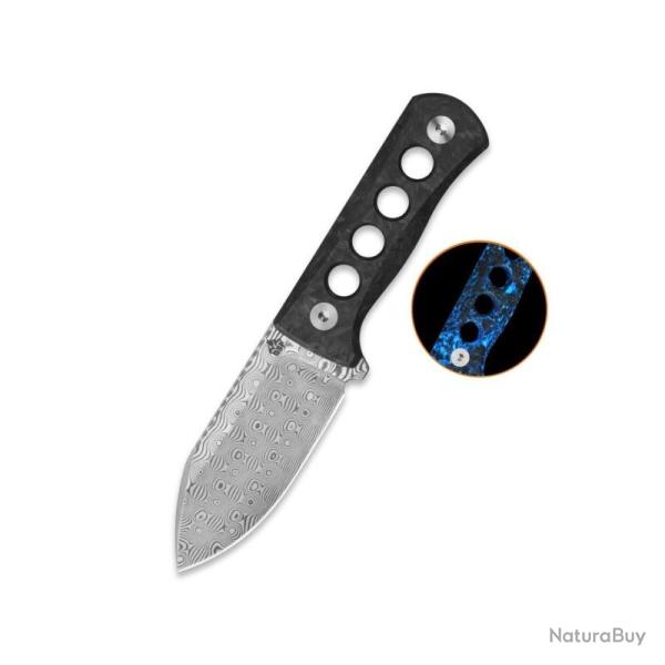 Couteau Fixe QSP Canary Lame Damas Manche Carbone Noir Bleu �tui Kydex QS141L