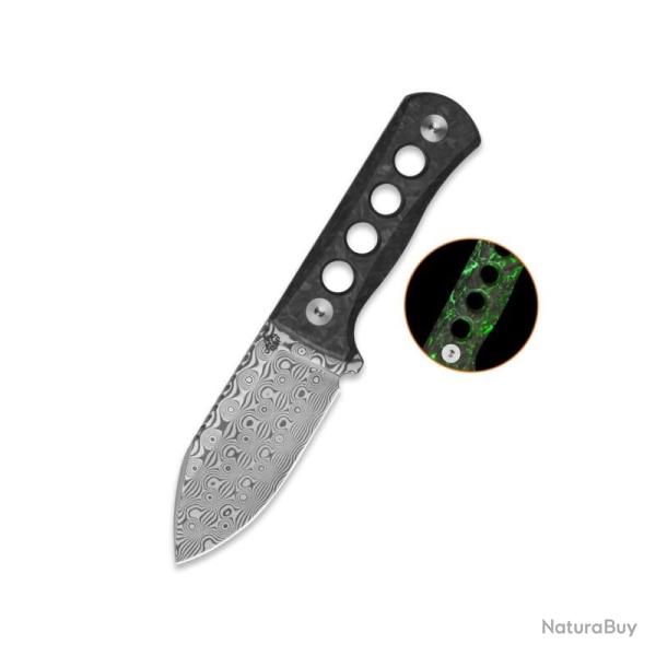 Couteau Fixe QSP Canary Lame Damas Manche Carbone Noir Vert �tui Kydex QS141M