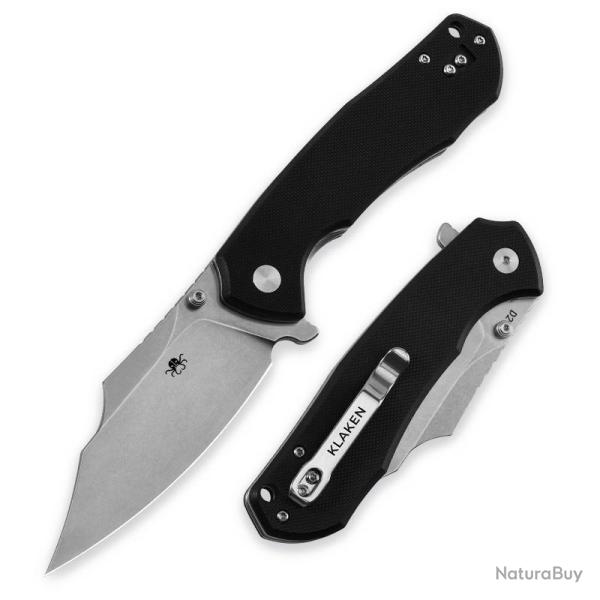 Couteau Pliant Klaken Specter Lame Acier D2 Manche G10 Noir Linerlock Flipper KKNK01BKWT