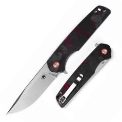 Couteau Klaken Warpath Lame Acier D2 Manche Fibre de Carbone Noire et Rouge Linerlock KKNJ354RD
