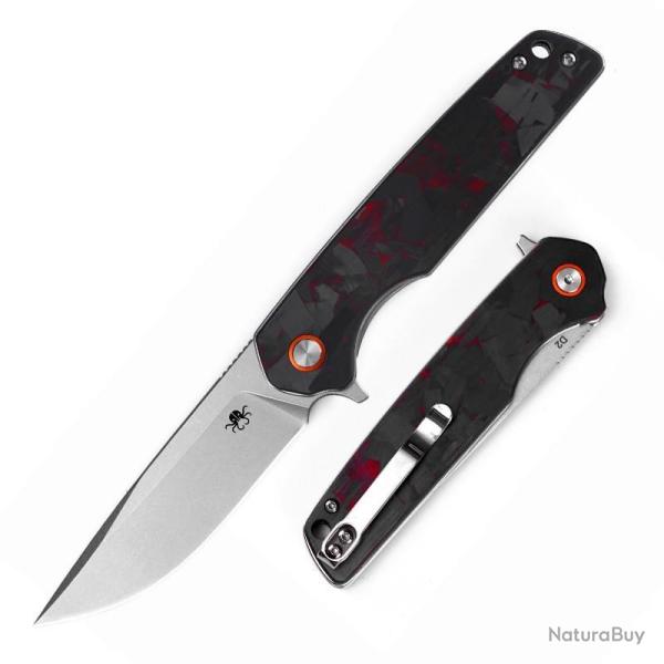 Couteau Klaken Warpath Lame Acier D2 Manche Fibre de Carbone Noire et Rouge Linerlock KKNJ354RD