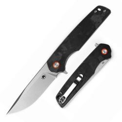 Couteau Pliant Klaken Warpath Lame Acier D2 Manche Fibre de Carbone Broy&eacute;e Noire Linerlock KKNJ354BK