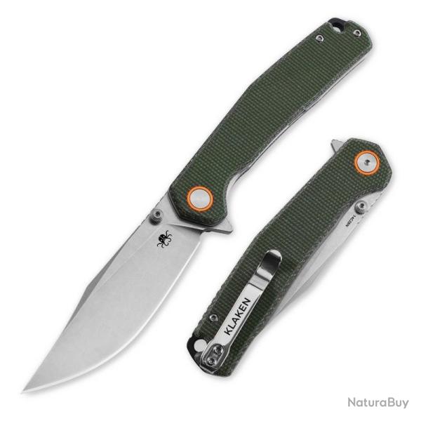 Couteau Pliant Klaken Lancet Lame Acier 14C28N Manche Micarta Vert Linerlock Flipper KKNJ335LGN