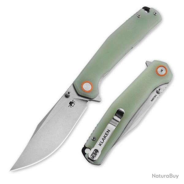 Couteau Pliant Klaken Lancet Lame Acier 14C28N Manche G10 Jade Linerlock Flipper KKNJ335JDWT