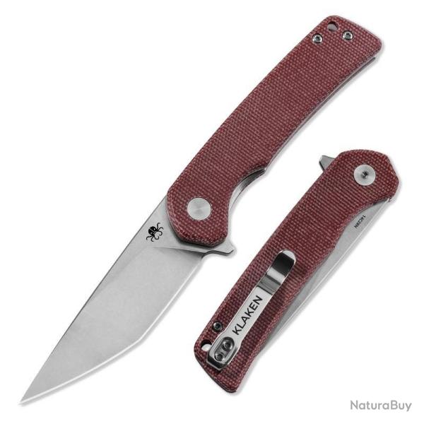 Couteau Klaken Virex Pro Tanto Lame Acier 14C28N Manche Micarta Rouge Linerlock Flipper KKNJ147SRDT