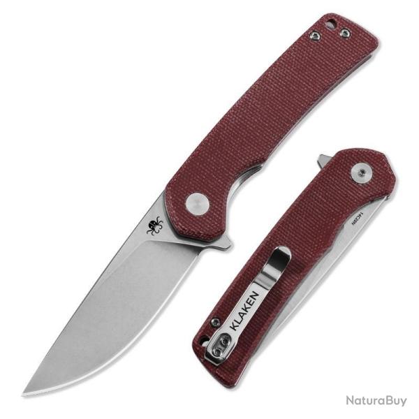 Couteau Klaken Virex Pro Drop Point Lame Acier 14C28N Manche Micarta Rouge Linerlock KKNJ147SRDD