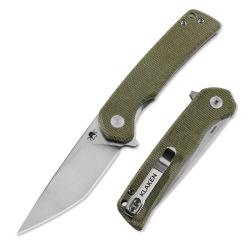 Couteau Klaken Virex Pro Tanto Lame Acier 14C28N Manche Micarta Vert Linerlock Flipper KKNJ147SGNT