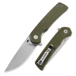 Couteau Klaken Virex Pro Drop Point Lame Acier 14C28N Manche Micarta Vert Linerlock KKNJ147SGND