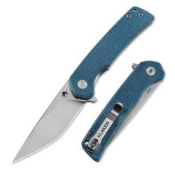 Couteau Klaken Virex Pro Tanto Lame Acier 14C28N Manche Micarta Bleu Linerlock Flipper KKNJ147SBLT