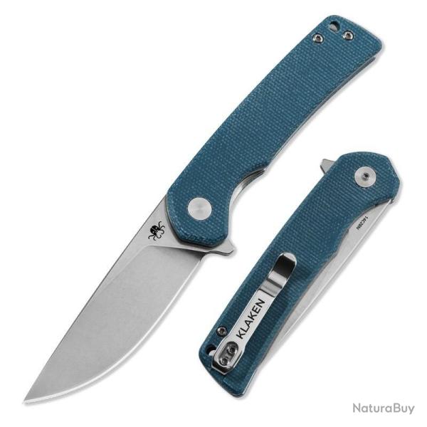 Couteau Klaken Virex Pro Drop Point Lame Acier 14C28N Manche Micarta Bleu Linerlock KKNJ147SBLD