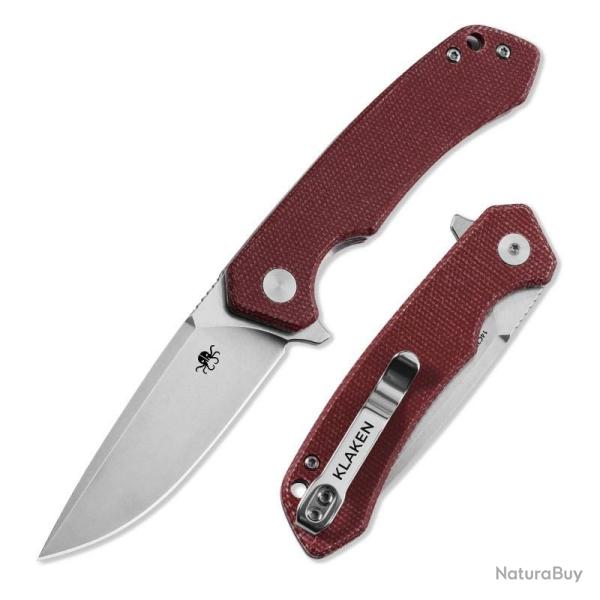 Couteau Pliant Klaken Ridge Pro Lame Acier 14C28N Manche Micarta Rouge Linerlock Flipper KKNJ146SRD