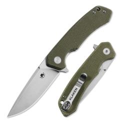 Couteau Pliant Klaken Ridge Pro Lame Acier 14C28N Manche Micarta Vert Linerlock Flipper KKNJ146SGN