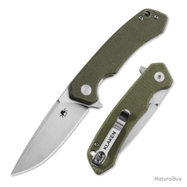 Couteau Pliant Klaken Ridge Pro Lame Acier 14C28N Manche Micarta Vert Linerlock Flipper KKNJ146SGN