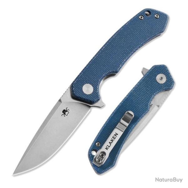 Couteau Pliant Klaken Ridge Pro Lame Acier 14C28N Manche Micarta Bleu Linerlock Flipper KKNJ146SBL